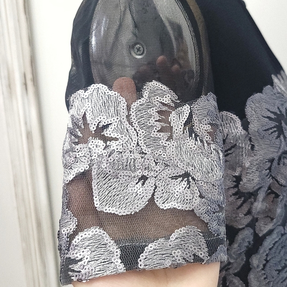 Tadashi Shoji Kala Sheer Mesh Floral Sequin Embroidered Mini Dress - Picture 8 of 16